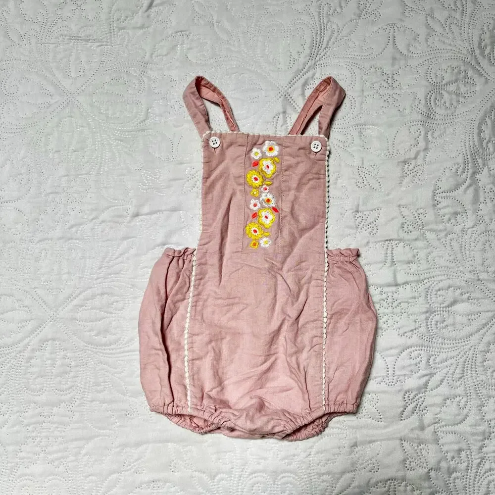 Baby Boden Embroidered Linen Blend Bubble Romper 18-24m